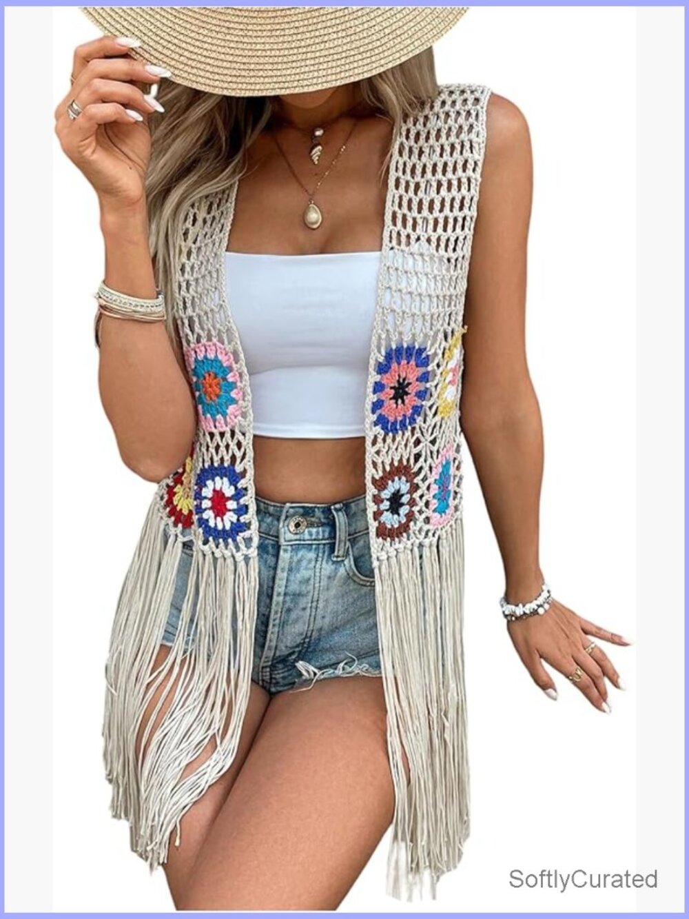 Fringe Vest Embroidered Crochet Tassel Cardigan Cowboy Western Hippie Top - Picture 1 of 5
